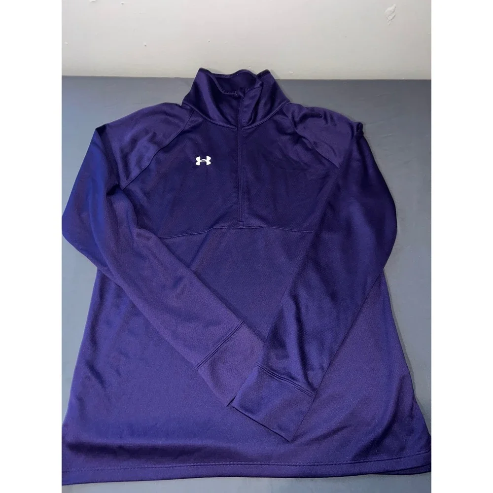 Under Armour Mens XL Allseasongear Quarter Zip Pullover Purple Semi-Fitted Top